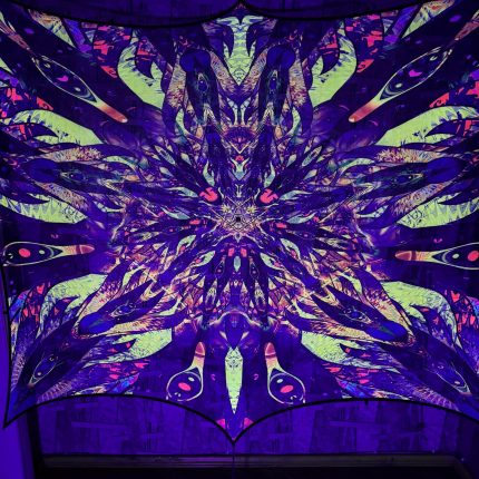 1 Layer Blacklight UV Tapestry: Installations with 3D Mesh Fabric Trippy Print Decor for Aesthetic Psychedelic Shade Rainbow Artwork