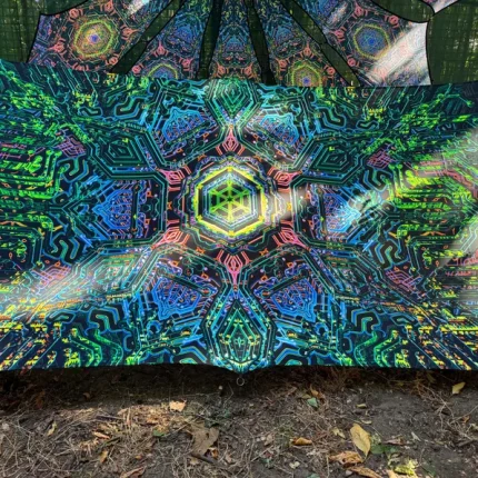 UV Psychedelic Art Print – Sacred Geometry Tapestry, Trance Visionary Decor (51.18x96.46)